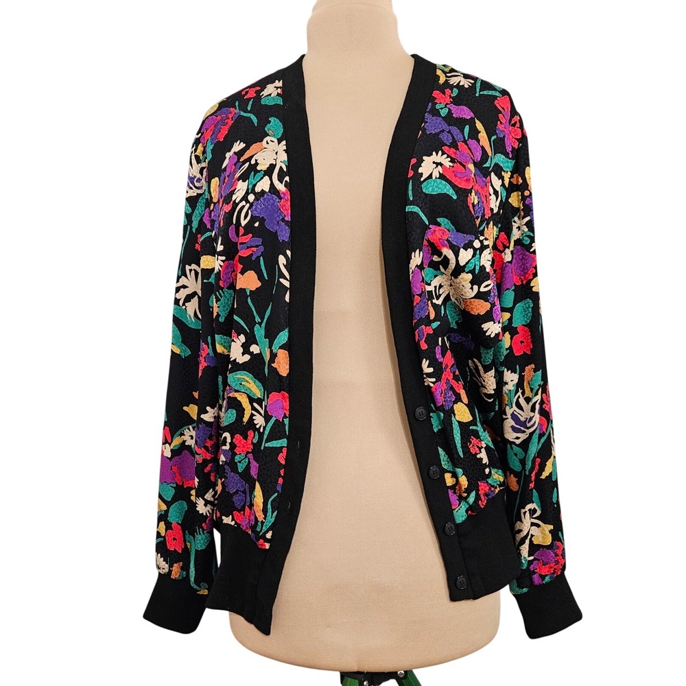Richard Warren Vintage‎ 100% Silk Floral Leopard Jacquard Cardigan Jacket 12
